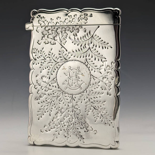 1888 British antique sterling silver card case 48g Frederick Marson